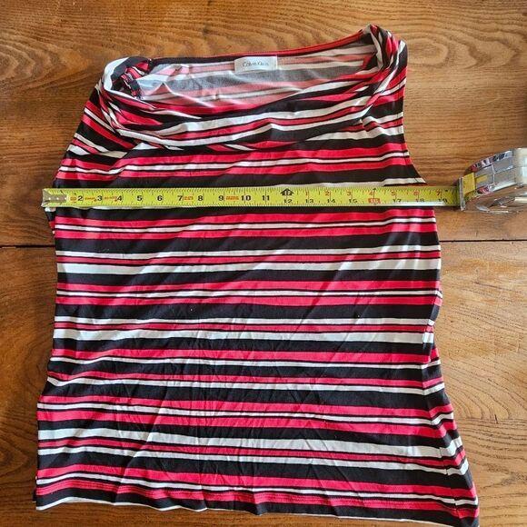 NWT Calvin Klein Size XL SLVLS Striped Blouse XL, White/Red/Black Career Layer - Picture 7 of 11